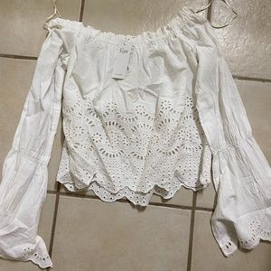 White Peasant Long Sleeve Over the Shoulder Top